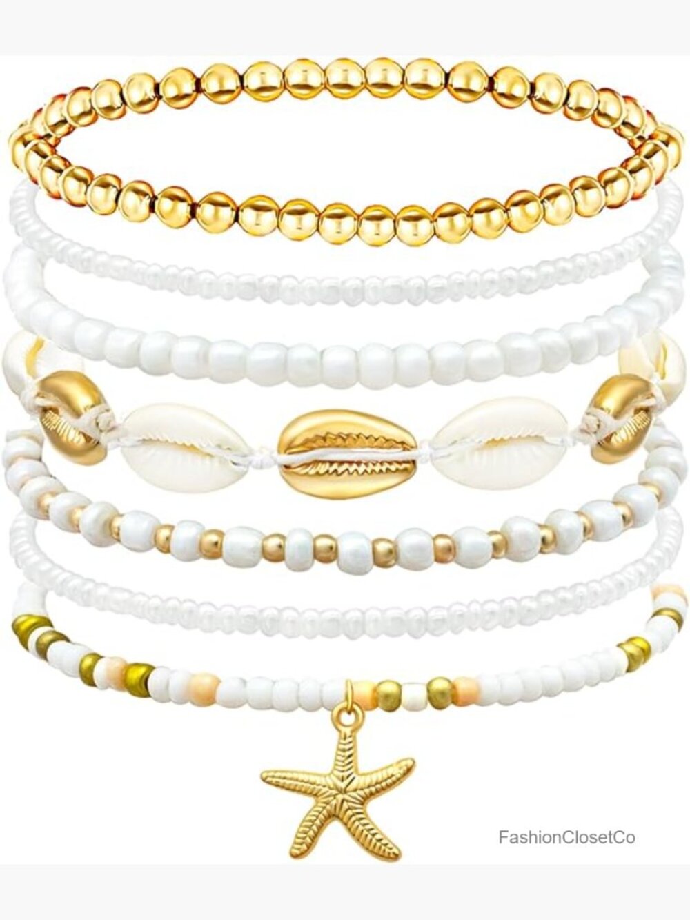 Handmade Bohemian Seashell Starfish Bracelet Set, Adjustable, Waterproof,